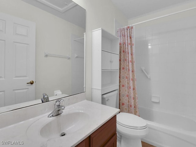 7539 Berkshire Pines Dr, Naples, FL 34104 - bathroom featuring toilet, vanity, and shower / bath combination with curtain
