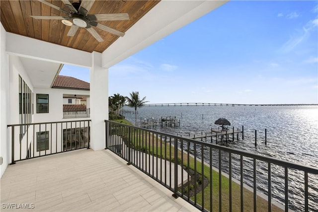 3924 W Riverside Dr, Fort Myers, FL 33901 - balcony with a water view, a dock, a ceiling fan, and boat lift