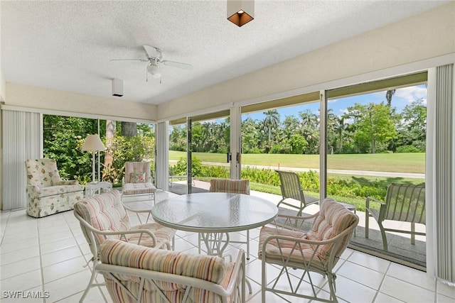 105 Wilderness Dr Unit B105, Naples, FL 34105 - sunroom / solarium featuring a textured ceiling, ceiling fan, and tile patterned floors
