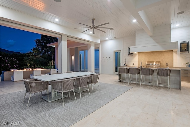 188 W St, Naples, FL 34108 - dining area featuring wood ceiling, a ceiling fan, and recessed lighting