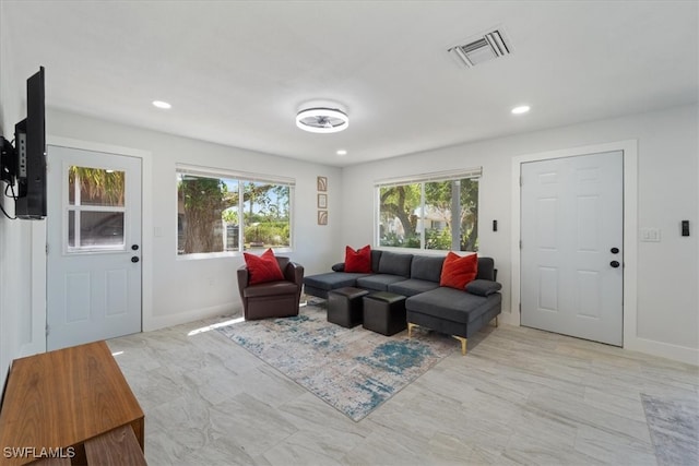 1115 Central Dr, Naples, FL 34104 - living area with recessed lighting, baseboards, visible vents, and a healthy amount of sunlight