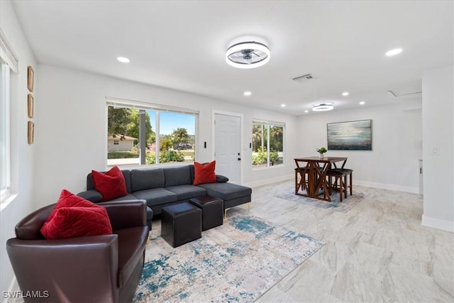 1115 Central Dr, Naples, FL 34104 - living room with recessed lighting, baseboards, visible vents, and marble finish floor