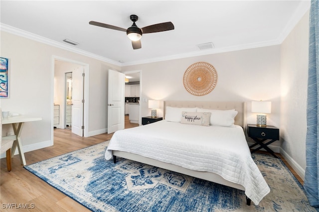 3565 Balboa Cir W, Naples, FL 34105 - bedroom with visible vents, crown molding, light wood-style flooring, and baseboards