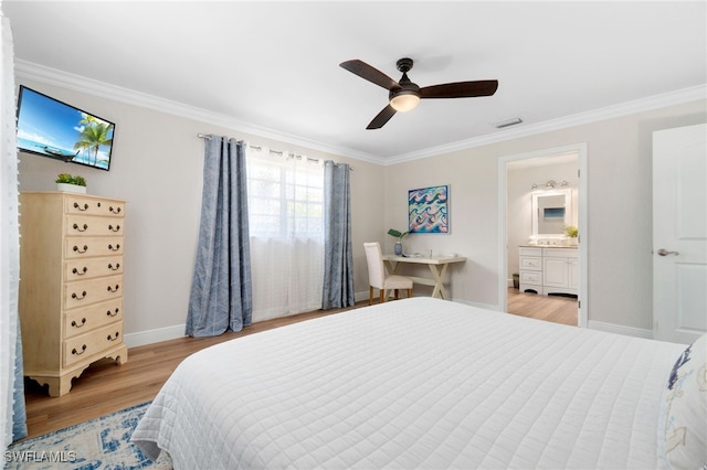 3565 Balboa Cir W, Naples, FL 34105 - bedroom with baseboards, visible vents, light wood-style floors, and crown molding