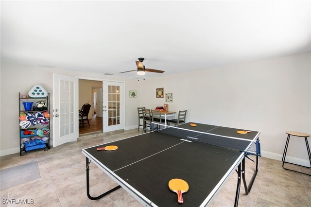 3565 Balboa Cir W, Naples, FL 34105 - playroom with ceiling fan, french doors, and baseboards