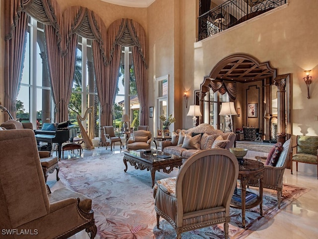 9663 Mashie Ct, Naples, FL 34108 - building lobby with a high ceiling and crown molding