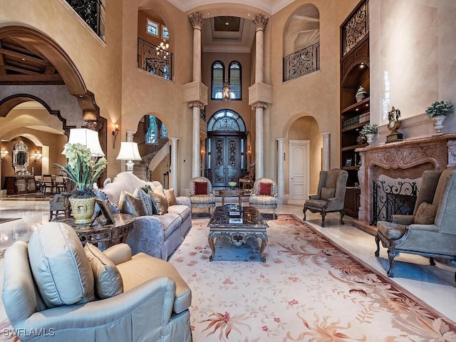 9663 Mashie Ct, Naples, FL 34108 - common area featuring a towering ceiling and crown molding