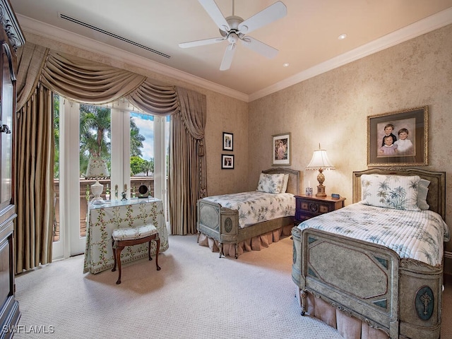 9663 Mashie Ct, Naples, FL 34108 - carpeted bedroom with access to exterior and crown molding