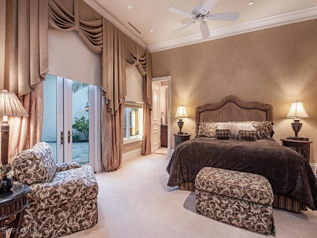 9663 Mashie Ct, Naples, FL 34108 - carpeted bedroom featuring access to outside, crown molding, french doors, recessed lighting, and baseboards