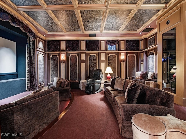 9663 Mashie Ct, Naples, FL 34108 - cinema room with carpet, ornamental molding, and a decorative wall