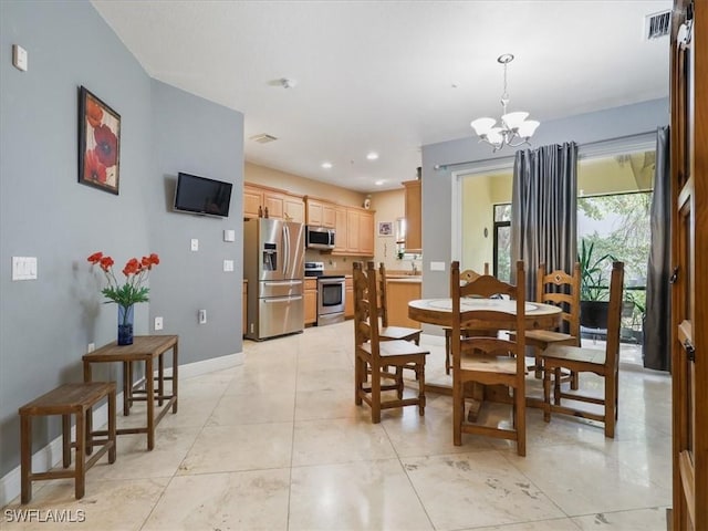 4371 Lazio Way Unit 707, Fort Myers, FL 33901 - dining space with recessed lighting, baseboards, visible vents, a notable chandelier, and light tile patterned flooring