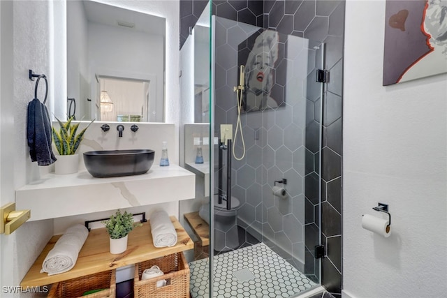 9680 Pineapple Preserve Ct, Fort Myers, FL 33908 - full bath featuring tile patterned floors, a shower stall, and vanity