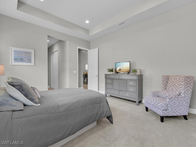28426 Montecristo Loop, Bonita Springs, FL 34135 - bedroom featuring baseboards, light colored carpet, recessed lighting, and visible vents