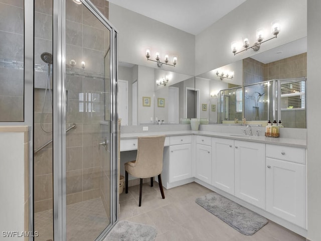 28426 Montecristo Loop, Bonita Springs, FL 34135 - bathroom featuring tile patterned flooring, a stall shower, and vanity