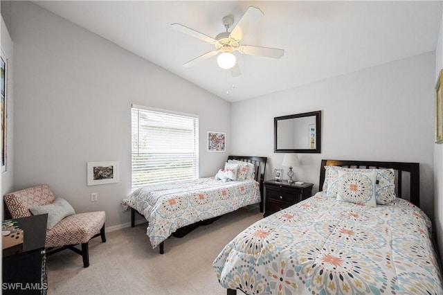 6171 Mandalay Cir Unit 28, Naples, FL 34112 - bedroom featuring baseboards, carpet flooring, ceiling fan, and lofted ceiling