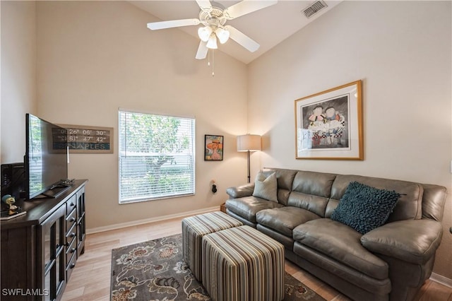 6171 Mandalay Cir Unit 28, Naples, FL 34112 - living area featuring a ceiling fan, baseboards, visible vents, and light wood-style flooring
