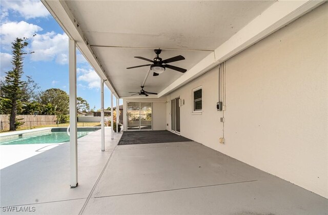 2727 SW 18th Pl, Cape Coral, FL 33914 - view of patio with fence, ceiling fan, and a fenced in pool