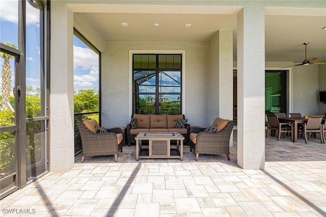 19720 Panther Island Blvd, Estero, FL 33928 - view of patio / terrace featuring outdoor dining area, a ceiling fan, and outdoor lounge area