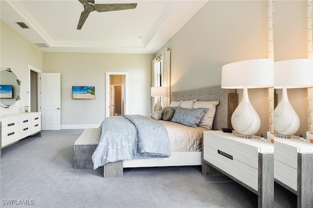 19720 Panther Island Blvd, Estero, FL 33928 - bedroom featuring visible vents, a raised ceiling, carpet, and ceiling fan
