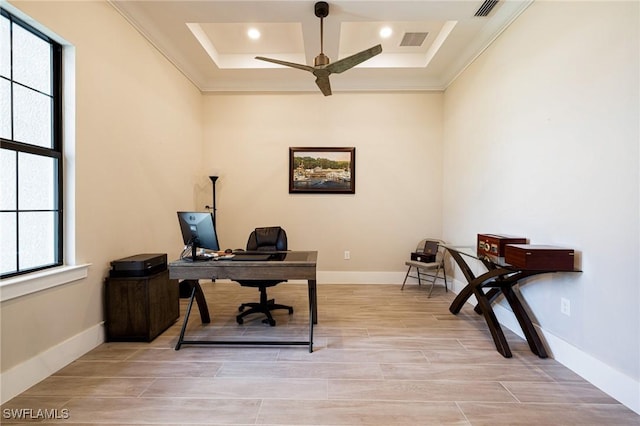 19720 Panther Island Blvd, Estero, FL 33928 - office with visible vents, ornamental molding, baseboards, and ceiling fan