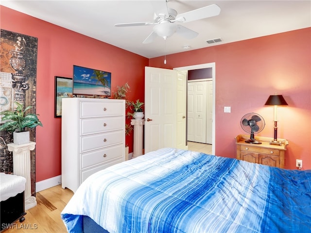 28796 Hunters Ct, Bonita Springs, FL 34135 - bedroom featuring a ceiling fan, baseboards, visible vents, and light wood-type flooring