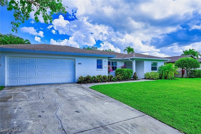 1618 Forest Lakes Blvd, Naples, FL 34105 - ranch-style house featuring a front yard, driveway, a garage, and stucco siding