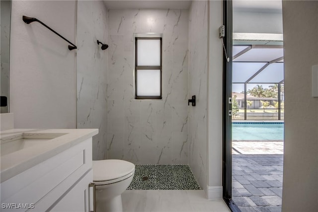 10 NW 13th Pl, Cape Coral, FL 33993 - full bathroom with vanity, a marble finish shower, and toilet