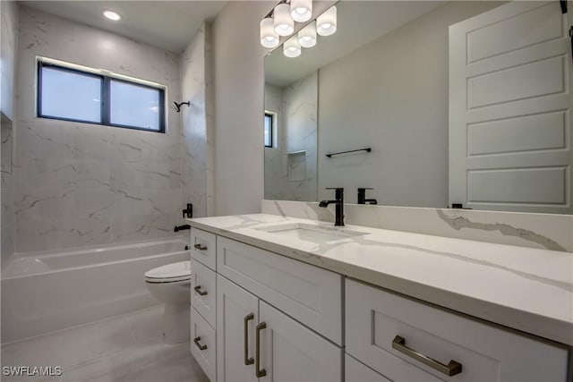 10 NW 13th Pl, Cape Coral, FL 33993 - full bathroom with vanity, bathtub / shower combination, toilet, and a notable chandelier