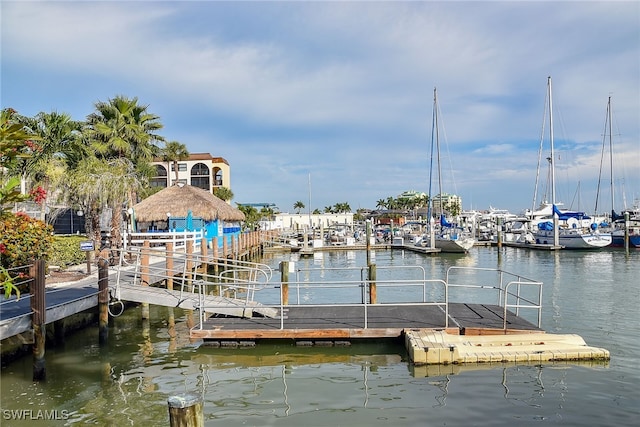 dock area featuring a water view