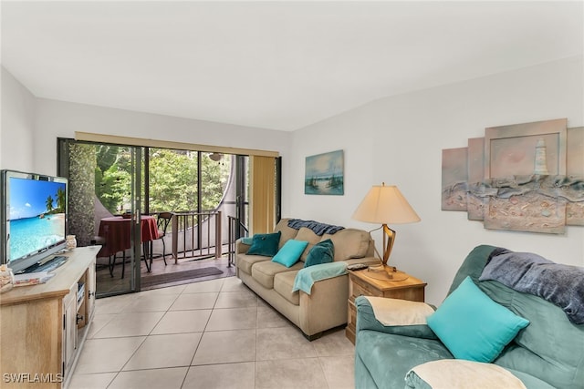 living room with light tile patterned floors