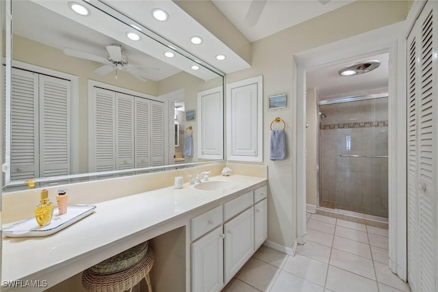 1275 Gulf Shore Blvd N Unit 301, Naples, FL 34102 - full bath featuring recessed lighting, tile patterned floors, ceiling fan, and a closet