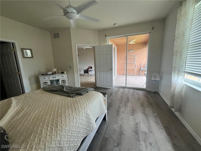 9631 Spanish Moss Way Unit 3931, Bonita Springs, FL 34135 - bedroom featuring wood finished floors, a ceiling fan, and access to exterior