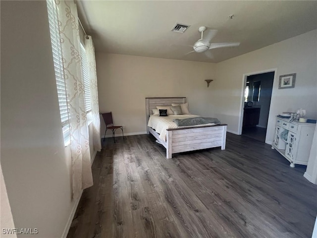 9631 Spanish Moss Way Unit 3931, Bonita Springs, FL 34135 - bedroom featuring dark wood-style floors, a ceiling fan, and ensuite bath