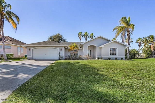 4004 Chiquita Blvd S, Cape Coral, FL 33914 - ranch-style home featuring a front yard, stucco siding, driveway, and an attached garage
