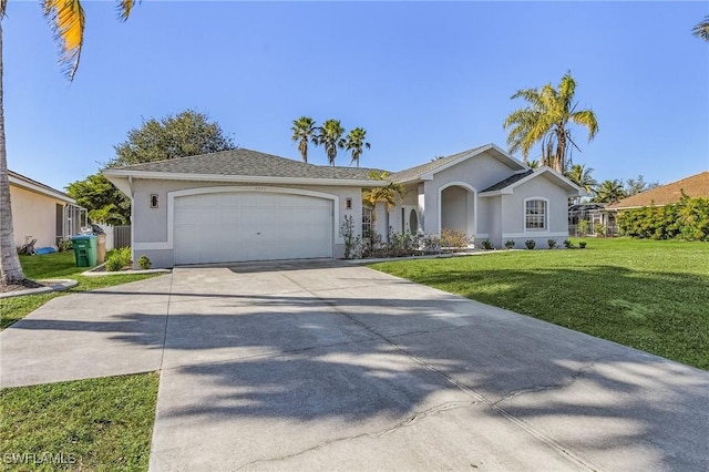 4004 Chiquita Blvd S, Cape Coral, FL 33914 - ranch-style home with a front lawn, a garage, stucco siding, and concrete driveway