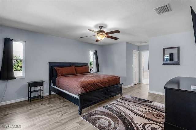 4004 Chiquita Blvd S, Cape Coral, FL 33914 - bedroom featuring a ceiling fan, visible vents, light wood-style floors, and baseboards