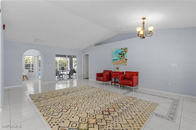 4004 Chiquita Blvd S, Cape Coral, FL 33914 - interior space with baseboards, arched walkways, a chandelier, and lofted ceiling
