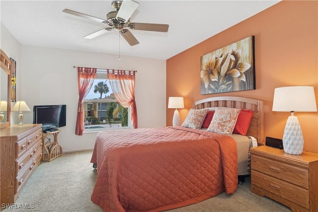 bedroom with carpet floors and ceiling fan