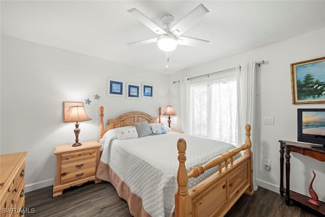 6012 Perthshire Ln, Fort Myers, FL 33908 - bedroom with dark wood-style floors, baseboards, and ceiling fan