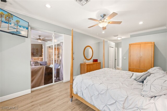 9890 Rookery Cir, Estero, FL 33928 - bedroom with recessed lighting, visible vents, ornamental molding, and light wood-style floors
