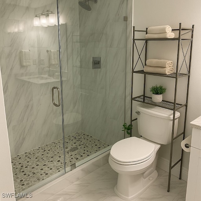 428 Meadowlark Ln Unit A, Naples, FL 34105 - bathroom with a shower stall, toilet, and marble finish floor