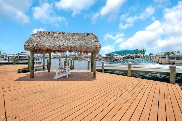 dock area with a water view