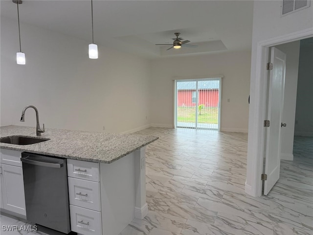 5249-5251 Centennial Blvd, Lehigh Acres, FL 33971 - kitchen with stainless steel dishwasher, a sink, light marble finish floors, and open floor plan