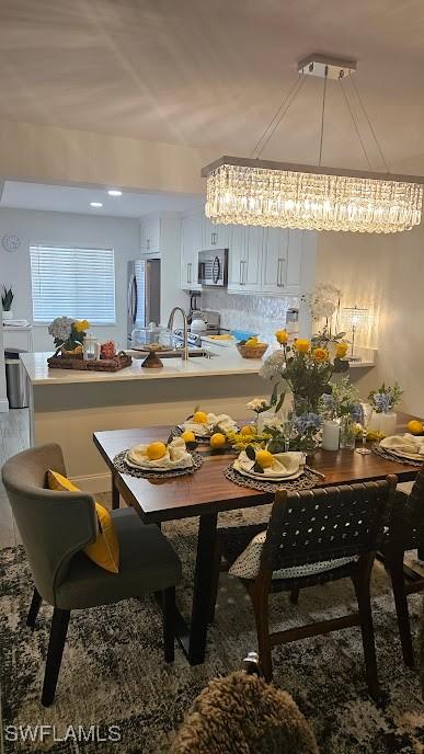 dining space with an inviting chandelier