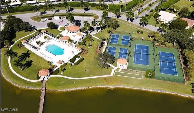 bird's eye view featuring a water view