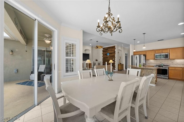 23125 Marsh Landing Blvd, Estero, FL 33928 - dining room with light tile patterned flooring, recessed lighting, and ceiling fan with notable chandelier