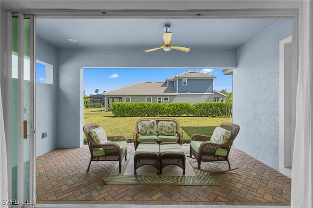 3419 Pilot Cir, Naples, FL 34120 - view of patio / terrace featuring an outdoor hangout area and a ceiling fan