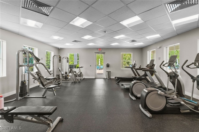 3419 Pilot Cir, Naples, FL 34120 - exercise room with visible vents, baseboards, and a drop ceiling