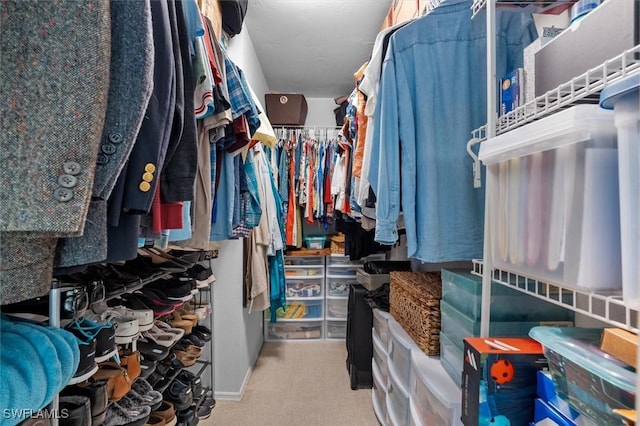 walk in closet with carpet