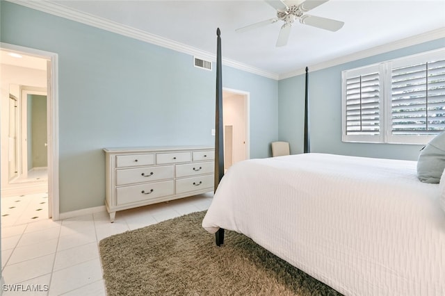 6549 Marissa Loop Unit 26, Naples, FL 34108 - bedroom with visible vents, ornamental molding, baseboards, ensuite bathroom, and light tile patterned floors